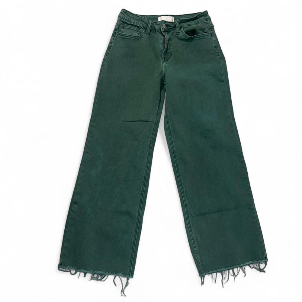 Vervet Blue High Waisted Wide Leg Cropped Jeans Forest Green Granola Boho 27